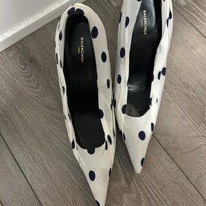 Balenciaga Knife Polka Dot Satin + Leather Pump Heels *BARELY WORN*